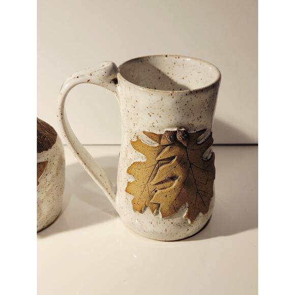 Handmade Studio Pottery Bud Vase & Mug Maple Leaf Design Signed PRP Speckle - Picture 11 of 14